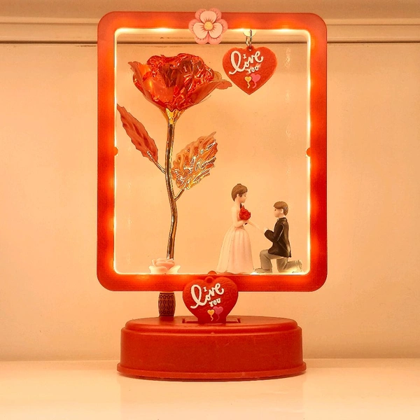 Melody Love Lighting&Music Cute Couple Frame With 🌹 Rose - RED