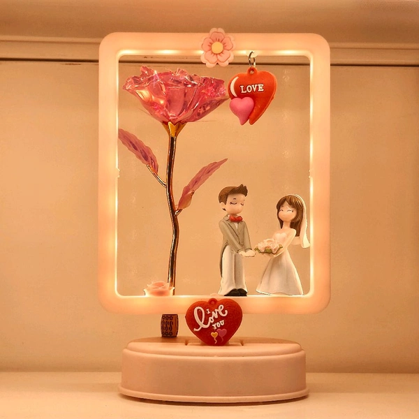 Melody Love Lighting&Music Cute Couple Frame With 🌹 Rose - RED