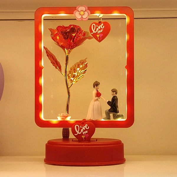 Melody Love Lighting&Music Cute Couple Frame With 🌹 Rose - PINK