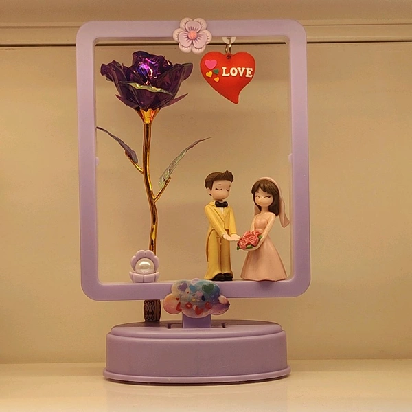 Melody Love Lighting&Music Cute Couple Frame With 🌹 Rose - PINK
