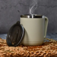 Ganesh Premium Stainless Steel Coffee Mug With Heat Resistant Mug Lid. Approx 400Ml Mug.