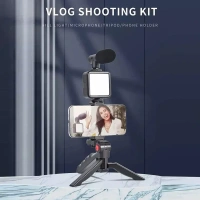 Vlogging Kit For Video Making With Mic Mini Tripod Stand, LED Light & Phone Holder Clip For Making Videos