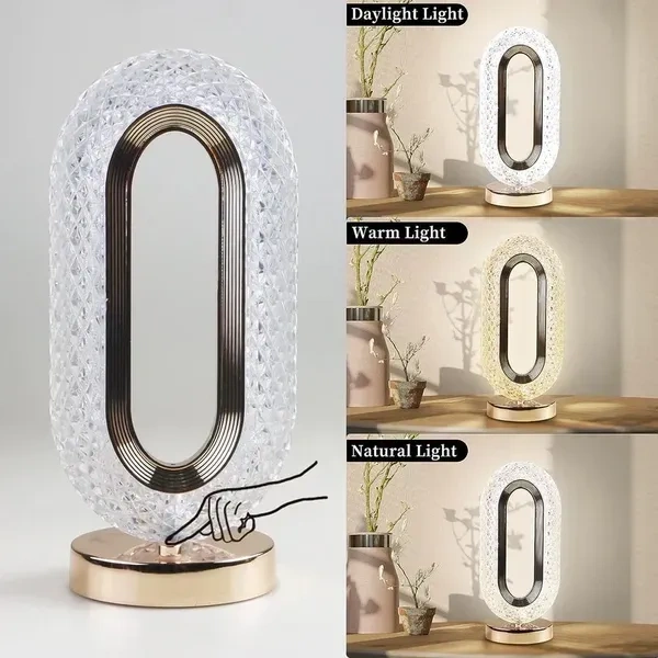 TOUCH CONTROL CRYSTAL TABLE DESK LAMP, 3-WAY DIMMABLE LIGHT, USB RECHARGEABLE CRYSTAL DIAMOND TABLE LAMP, EXQUISITE NIGHT STAND LIGHT LAMP BESIDE LAMP FOR BEDROOM LIVING ROOM, DECORATIVE DESK LAMP