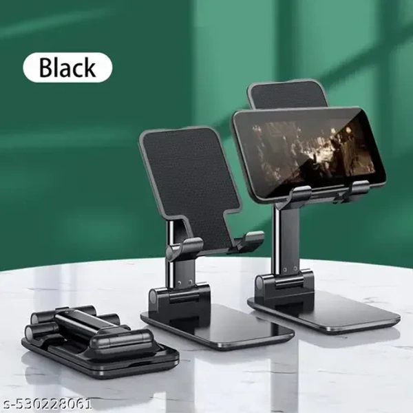 Mobile Phone Holder, Adjustable, Foldable, Anti-Skid, Wide Compatibility (Black) Tabletop