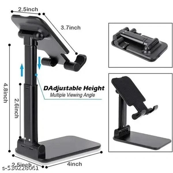 Mobile Phone Holder, Adjustable, Foldable, Anti-Skid, Wide Compatibility (Black) Tabletop
