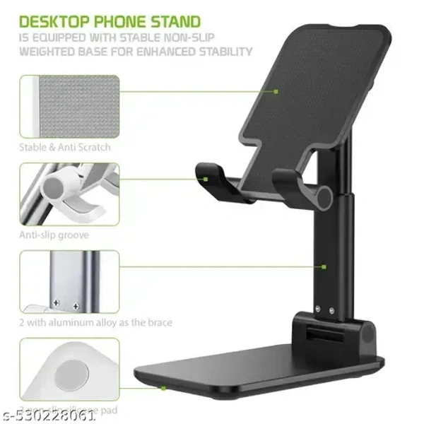 Mobile Phone Holder, Adjustable, Foldable, Anti-Skid, Wide Compatibility (Black) Tabletop