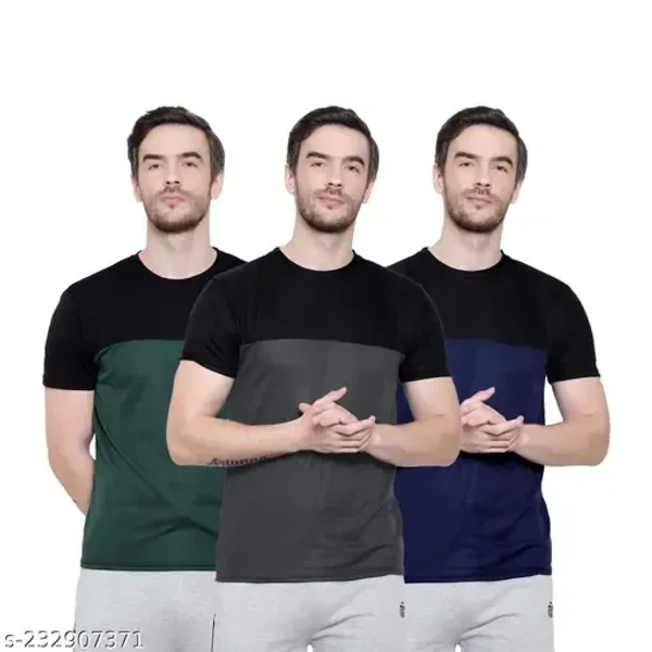 Comfy Glamorous Men Tshirts Combo of 3 (Bottle Green, Dark Grey, Navy Blue) - M