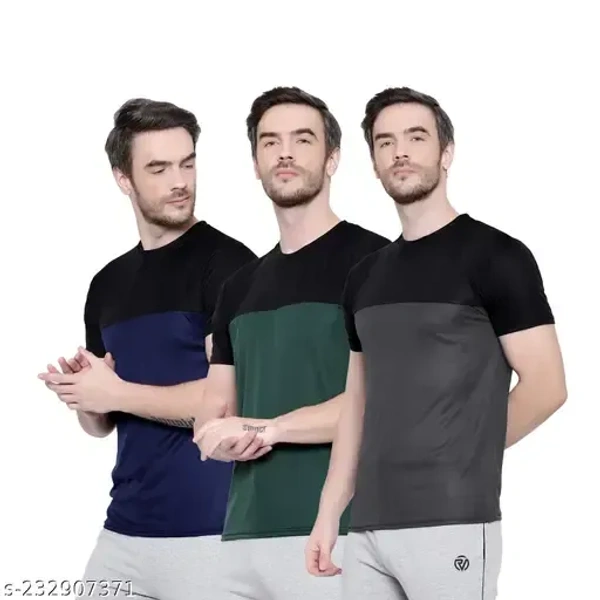 Comfy Glamorous Men Tshirts Combo of 3 (Bottle Green, Dark Grey, Navy Blue) - M