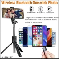 R1 Bluetooth Selfie Stick with Remote, 3-in-1 Multifunctional Selfie Stick, Tripod, Monopod Stand & Mobile Stand Compatible with All Mobile Phones Bluetooth Selfie Stick (Black, Remote Included)
