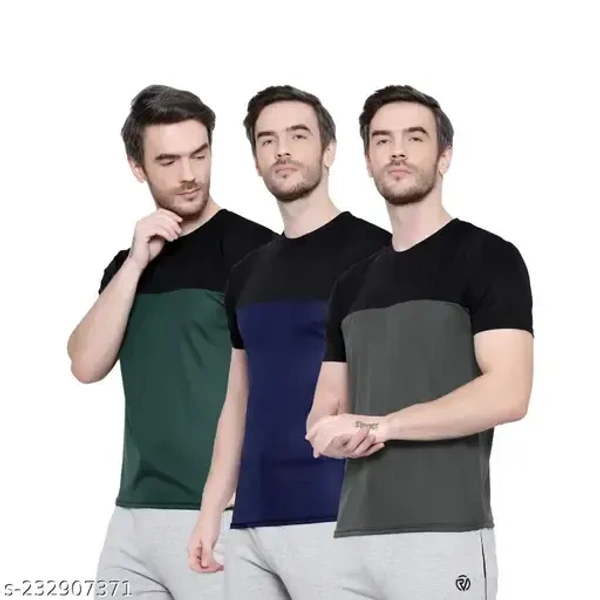 Comfy Glamorous Men Tshirts Combo of 3 (Bottle Green, Dark Grey, Navy Blue) - M