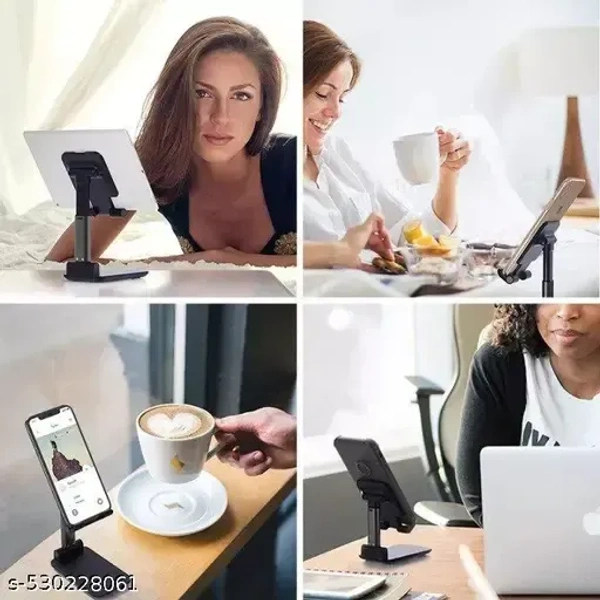 Mobile Phone Holder, Adjustable, Foldable, Anti-Skid, Wide Compatibility (Black) Tabletop
