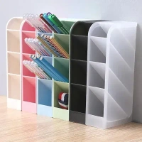 4 Grid Desktop Pen Cum Cosmetic Holder, Pen Holder, 4 Compartment Office Desk Organizer, Stationary & Makeup Brush Organizer