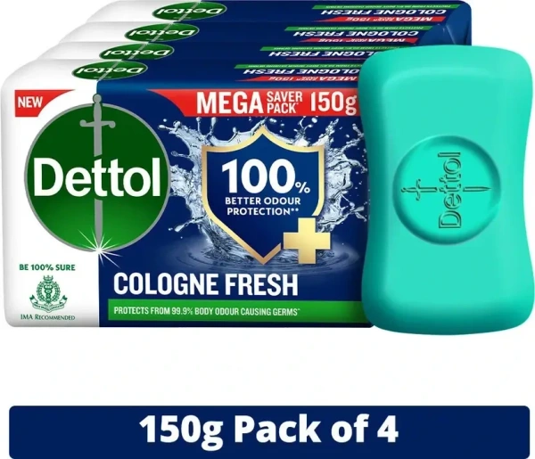 Dettol Cologne Fresh Bathing Soap Bar 150g x 4 - 150g x 4, Dettol