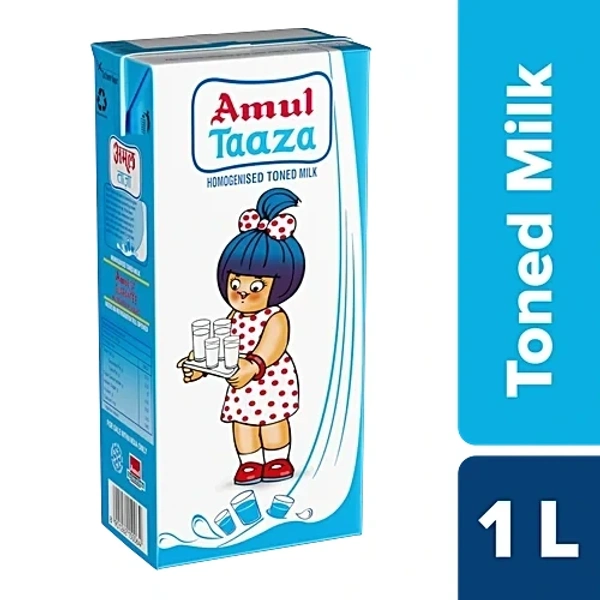 Amul Taaza Homogenised Toned Milk, 1 L  - 1L, Amul