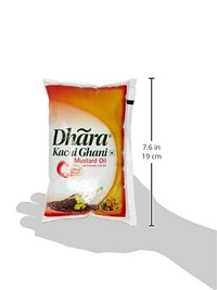 Dhara Kachi Ghani Mustard Oil (0% Trans Fat), 1 L Pouch - 1 Ltr, Dhara