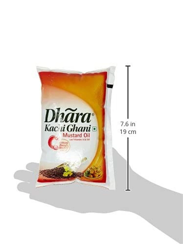 Dhara Kachi Ghani Mustard Oil (0% Trans Fat), 1 L Pouch - 1 Ltr, Dhara