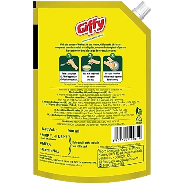 Giffy Dish Wash Gel - 900 ml - 900ml, Giffy