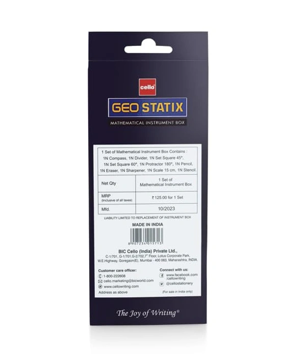 Cello Geometry Box,Mathematical Drawing Instrument Box -1Unit - 20 x 7.8 x 2 Centimeters, 163g, Cello