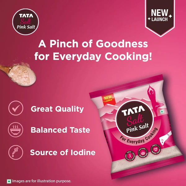 Tata Salt Pink Salt, 1kg, Rock Salt for Everyday Cooking, Sendha Salt - 1Kg, Tata