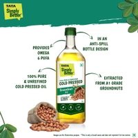 Tata Simply Better Pure & Unrefined Cold Pressed Groundnut (Peanut) Oil,Naturally Cholesterol Free,1L,Groundnut - 910g, tata