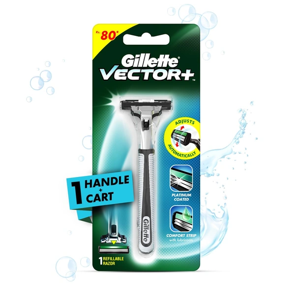 Gillette Vector Plus Manual Shaving Razor - ‎ 8.5 x 2.7 x 19.5 cm, 30g, Gillette