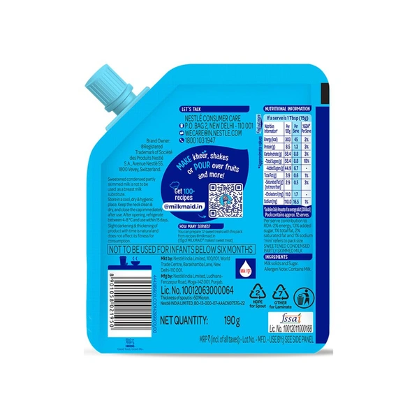 Milkmaid Nestle Condensed Milk-190g - 190g, Nestle