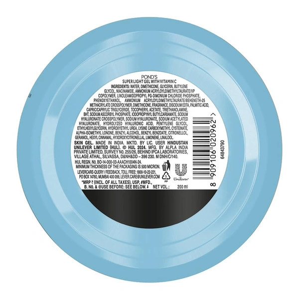 POND'S Hydra Miracle Super Light Gel with Hyaluronic Acid & Vitamin C-200g - 200g, POND'S