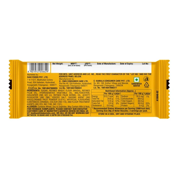 Dukes Waffy - Orange flavoured creamy & crunchy Wafers 60g - 60g, Dukes