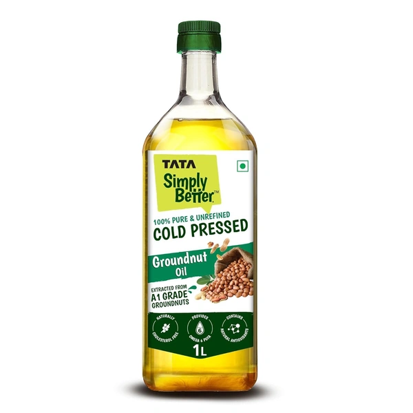 Tata Simply Better Pure & Unrefined Cold Pressed Groundnut (Peanut) Oil,Naturally Cholesterol Free,1L,Groundnut - 910g, tata