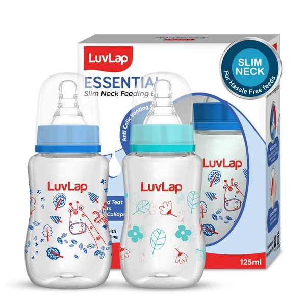 LuvLap Baby Essential Slim Neck Plastic Feeding Bottle, 125M - LuvLap