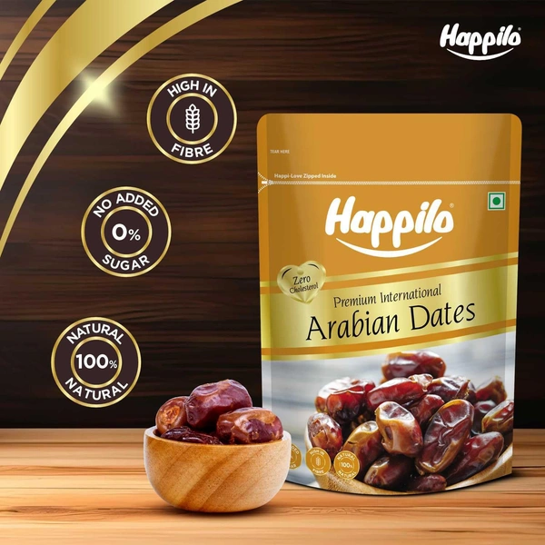 Happilo Premium Natural Arabian Dates 500g - 500g, Happilo