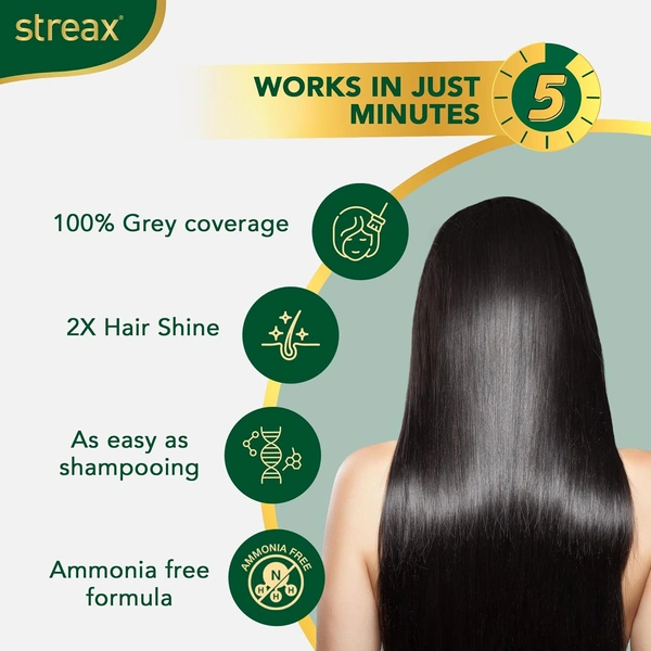 Streax Insta Shampoo Hair Colour, Natural Black - Streax