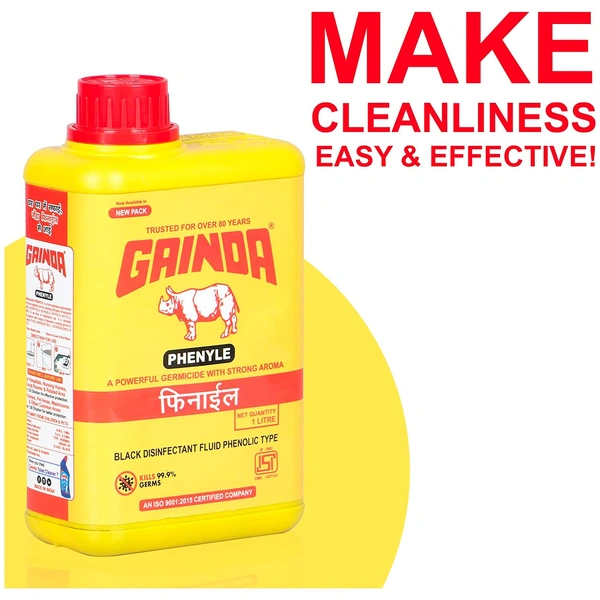 Gainda Black Disinfectant Phenyl – Powerful Floor & Surface Cleaner for Homes, Offices & Hospitals - 1Ltr, Gainda
