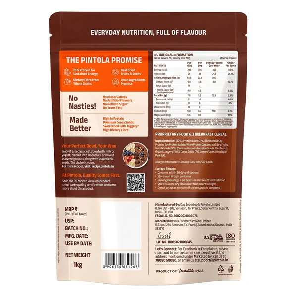 PINTOLA 26g High Protein Oats 1kg - 1Kg, Pintola