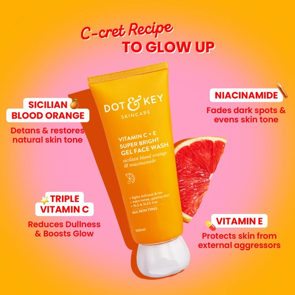 DOT & KEY Vitamin C + E Super Bright Gel Face Wash - 100ml, Dot & Key