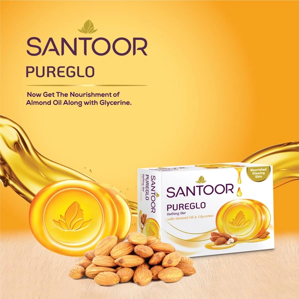 Santoor PureGlo Glycerine Soap with Almond Oil and Glycerine 125g x 6 - 125g x 6, Santoor