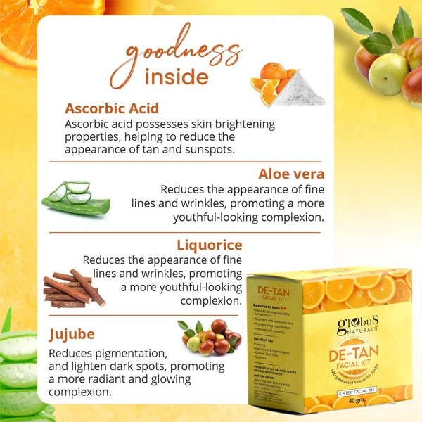 Globus Naturals De-Tan 6 Step Facial Kit, 40gm - 40g, Globus