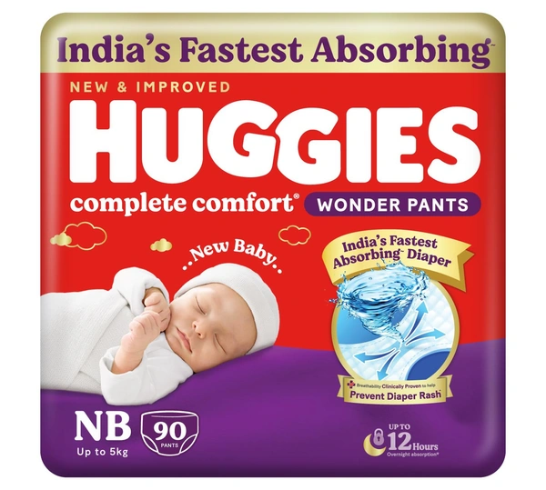 Huggies Wonder Pants 90 Count (NB 0-5 Kgs) - NB 0-5kg, Huggies
