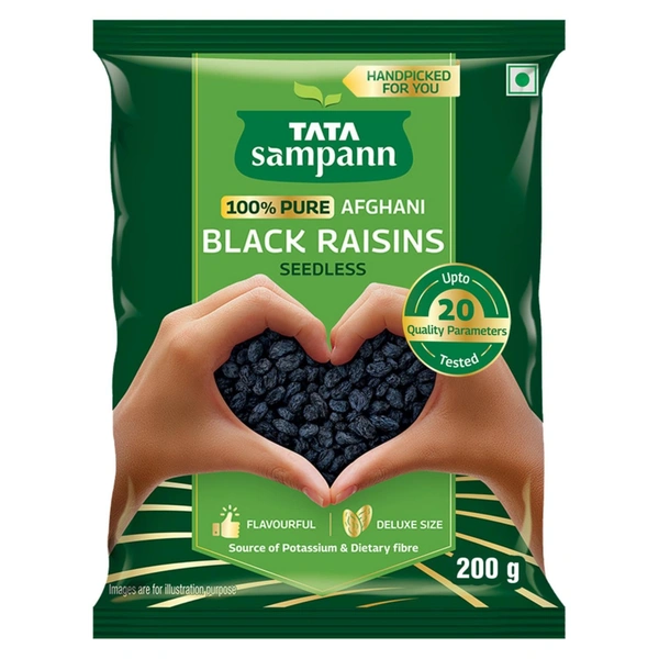 Tata Sampann 100% Pure Afghani Black Raisins Seedless 200g - 200g, Tata Sampann