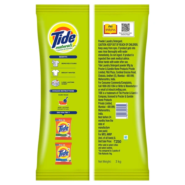 Tide Naturals Detergent Powder (टाइड नेचुरल्स डिटर्जेंट पाउडर) 3Kg - 3Kg, Tide