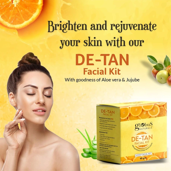 Globus Naturals De-Tan 6 Step Facial Kit, 40gm - 40g, Globus
