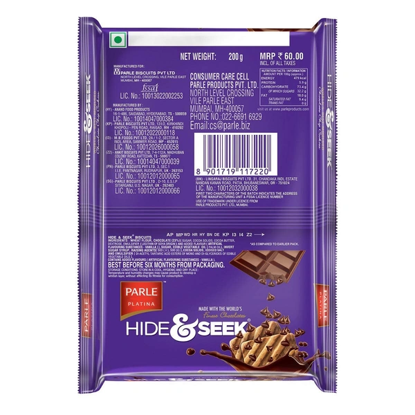 Parle Hide and Seek Chocolate Chip Cookies, 200g - 200g, Hide And Seek