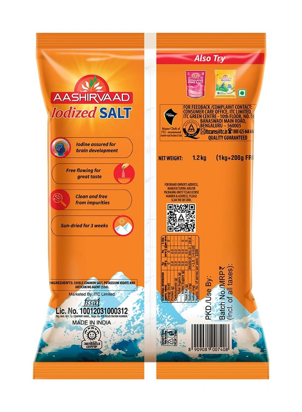 Aashirvaad Salt,with 4-Step advantage, 1kg - 1kg+200g, Aashirvaad