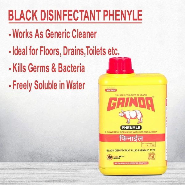 Gainda Black Disinfectant Phenyl – Powerful Floor & Surface Cleaner for Homes, Offices & Hospitals - 1Ltr, Gainda