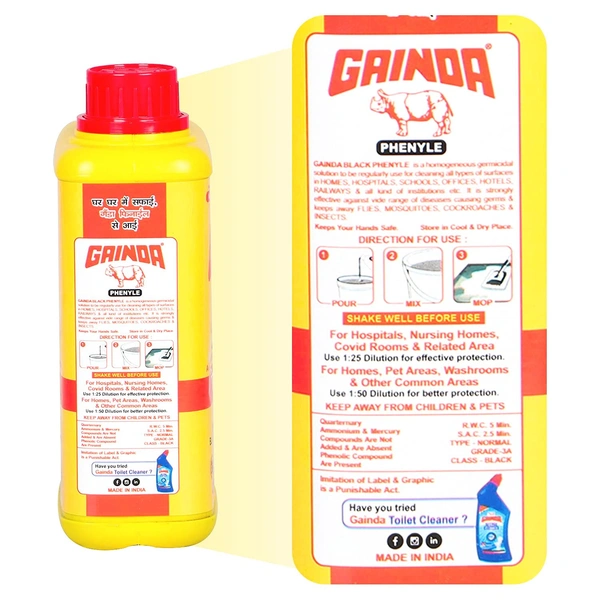 Gainda Black Disinfectant Phenyl – Powerful Floor & Surface Cleaner for Homes, Offices & Hospitals - 1Ltr, Gainda