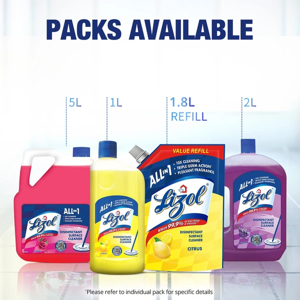 Lizol Disinfectant Surface & Floor Cleaner Liquid, Lavender - 625ml - 625ml, Lizol