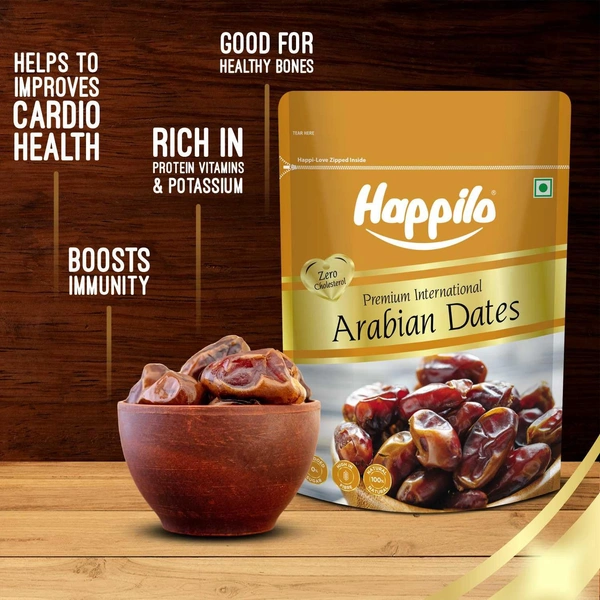 Happilo Premium Natural Arabian Dates 500g - 500g, Happilo