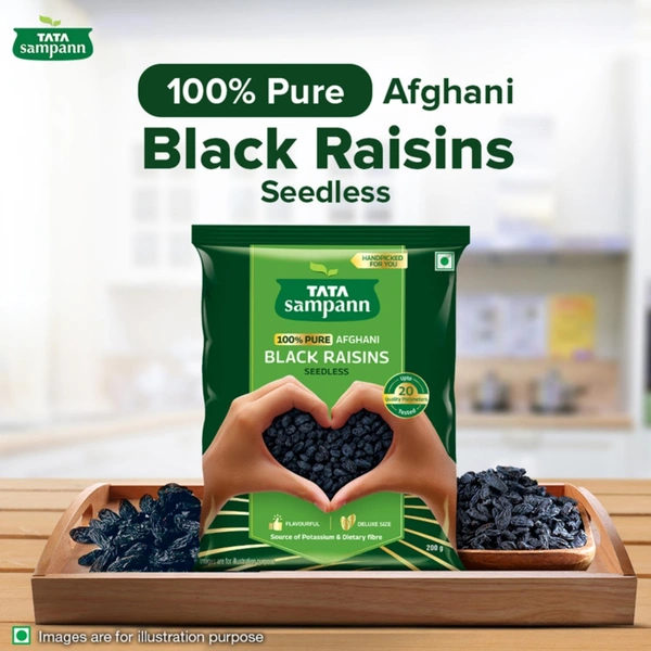 Tata Sampann 100% Pure Afghani Black Raisins Seedless 200g - 200g, Tata Sampann