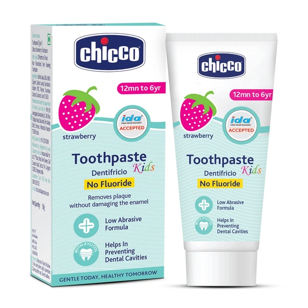 Chicco Toothpaste for Kids, Best for Baby (1y-6y), Strawberry Flavour, 50g - 50g, Chicco