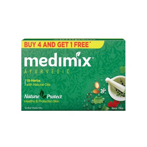 Medimix Ayurvedic Classic 18 Herbs Bathing Soap 125g (Buy 4 Get 1 EXTRA Combo Pack) - 125g x 5, Medimix
